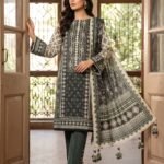 Olive Green Embroidered Premium Lawn 3-Piece Suit