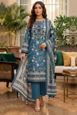 Blue 3 Piece Unstitched Premium Printed Lawn