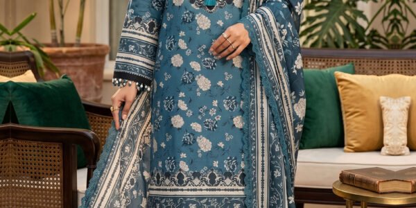 Blue 3 Piece Unstitched Premium Printed Lawn