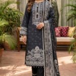 Black 3 Piece Unstitched Premium Printed Lawn