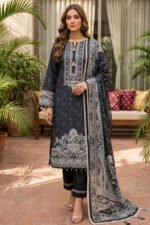 Black 3 Piece Unstitched Premium Printed Lawn