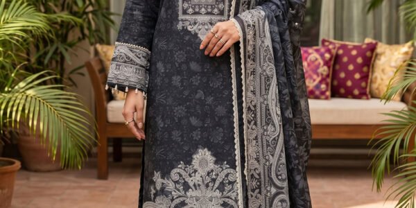 Black 3 Piece Unstitched Premium Printed Lawn
