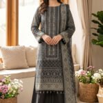 Black 3 Piece Unstitched Premium Printed Lawn