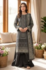 Black 3 Piece Unstitched Premium Printed Lawn