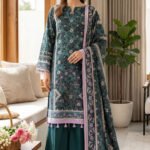 Green 3 Piece Unstitched Premium Printed Lawn