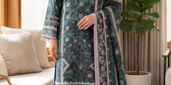 Green 3 Piece Unstitched Premium Printed Lawn