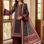 Maroon 3 Piece Unstitched Premium Printed Lawn
