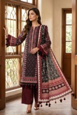 Maroon 3 Piece Unstitched Premium Printed Lawn
