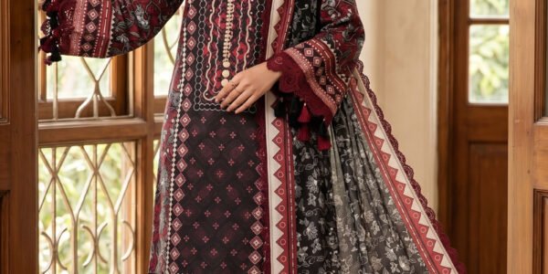Maroon 3 Piece Unstitched Premium Printed Lawn