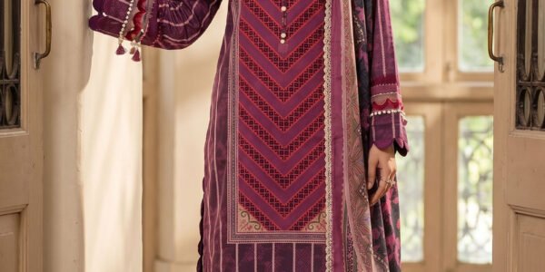 Red Wine 3 Piece Unstitched Premium Printed Lawn