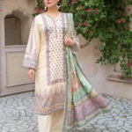 3 Piece Unstitched Almond Premium Printed Lawn