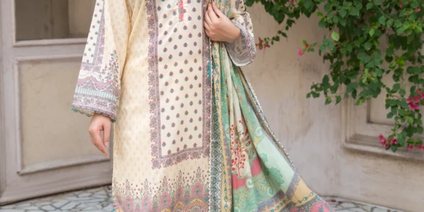 3 Piece Unstitched Almond Premium Printed Lawn