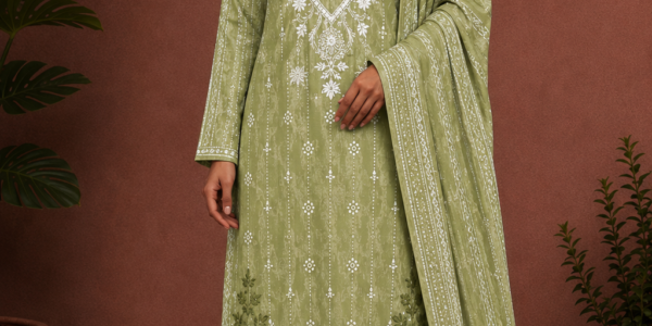 Sage Bloom – Olive Green Embroidered Chunri Collection