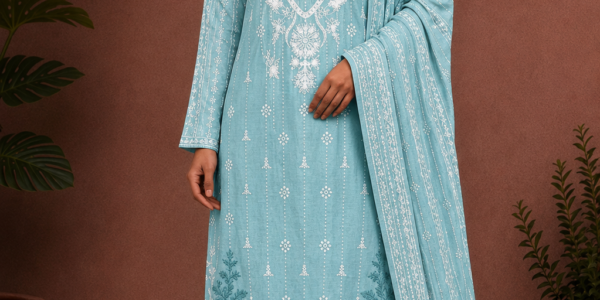 Azure Bloom – Ice Blue Embroidered Chunri Collection